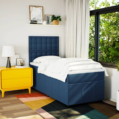 Box Spring Postel S Matrací Modrá 100 X 200 Cm Textil