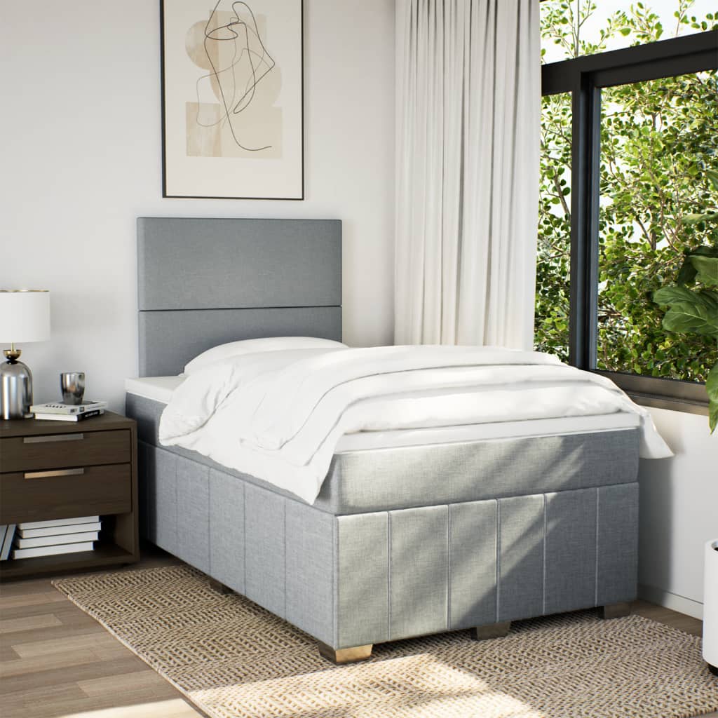 Box Spring Postel S Matrací Textil Světle Šedá
