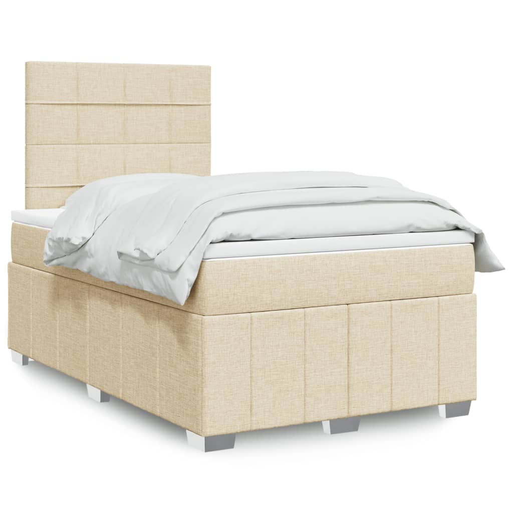 Box Spring Postel S Matrací Krémová 120X190 Cm Textil
