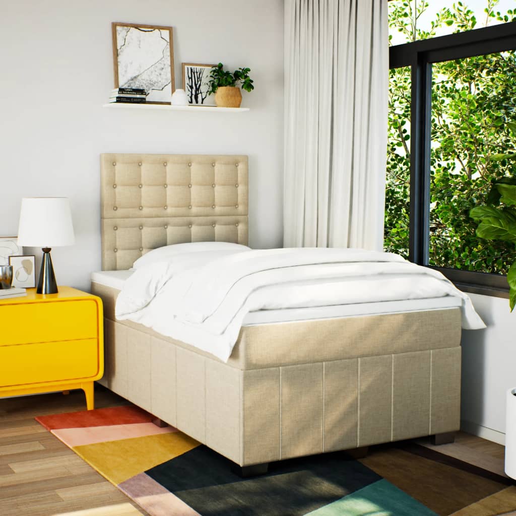 Box Spring Postel S Matrací Krémová 120X190 Cm Textil