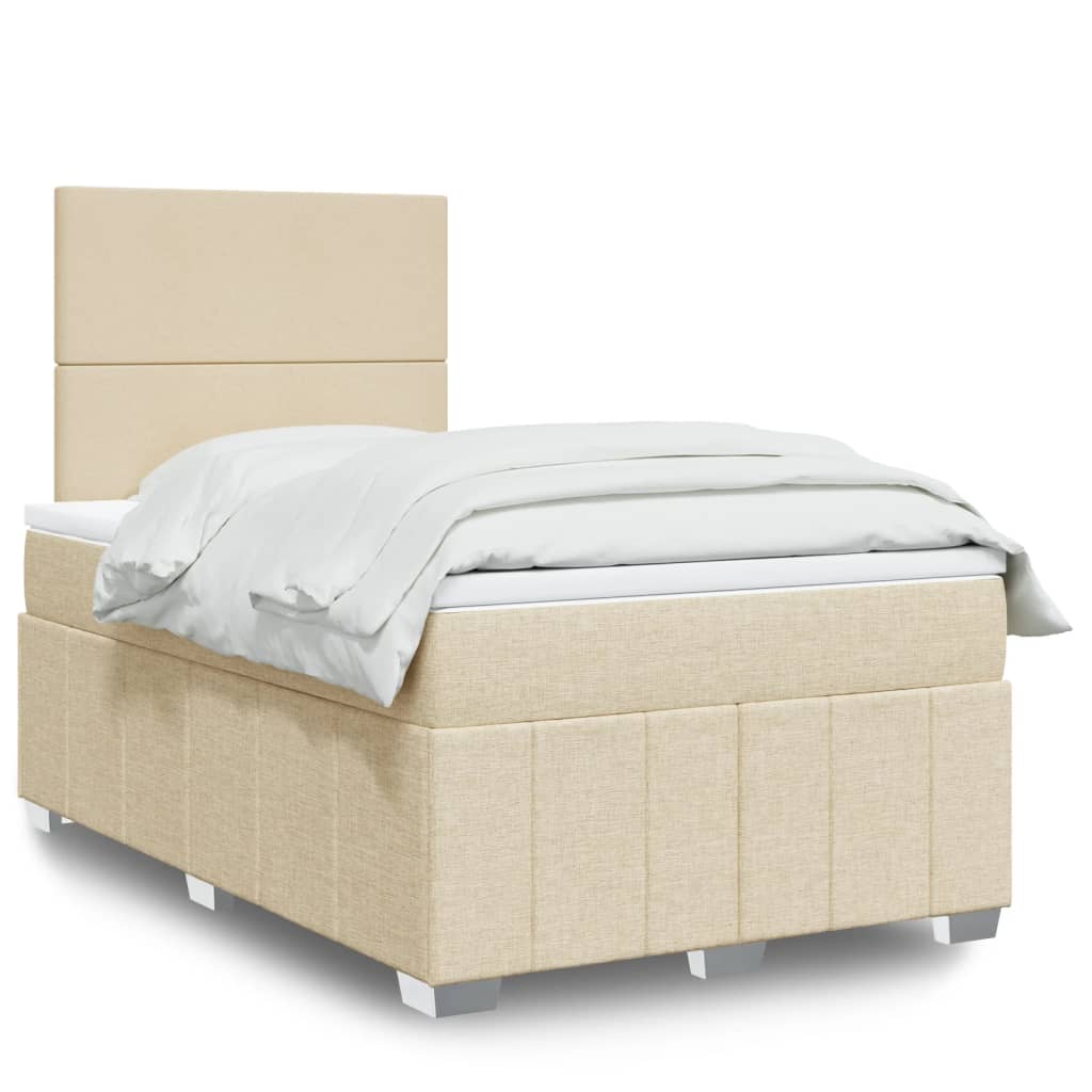Box Spring Postel S Matrací Krémová 120X200 Cm Textil