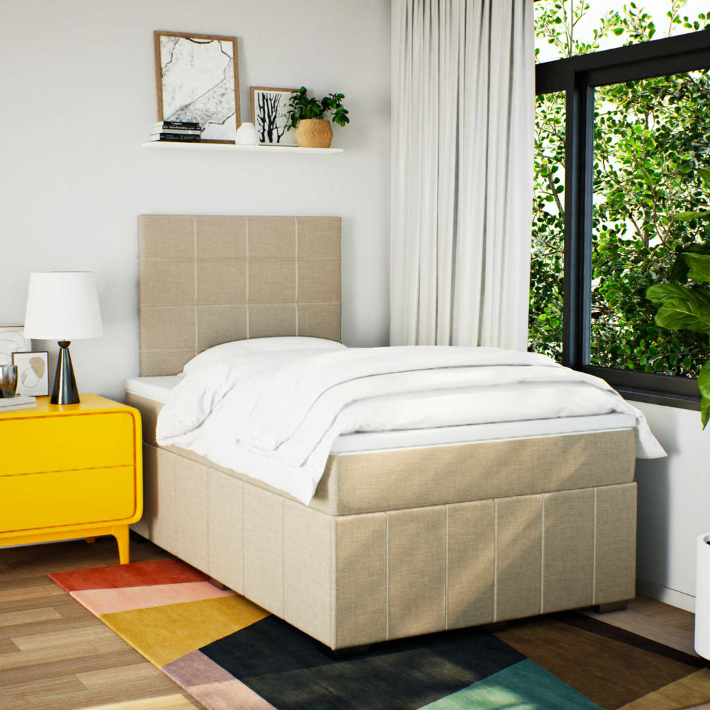 Box Spring Postel S Matrací Krémová 120X200 Cm Textil