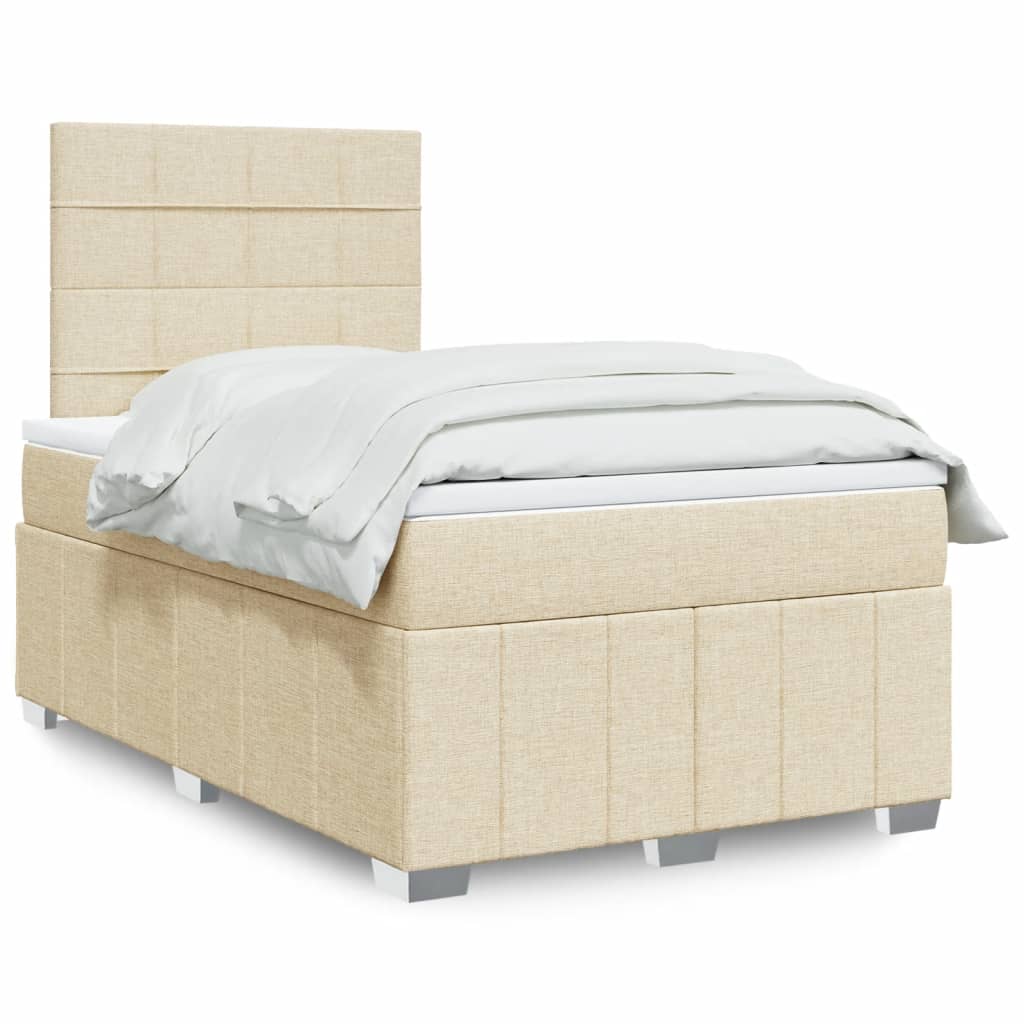Box Spring Postel S Matrací Krémová 120X200 Cm Textil