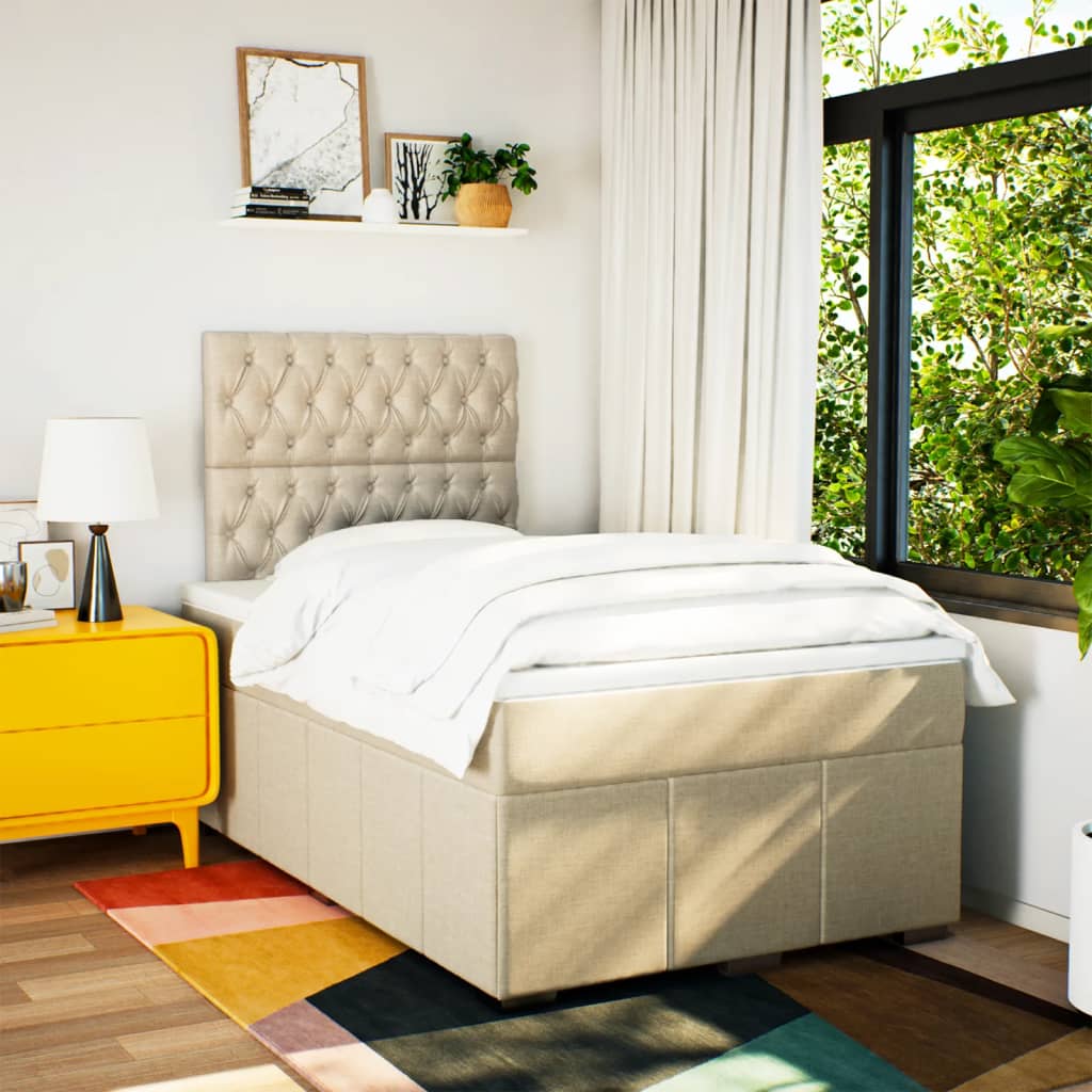 Box Spring Postel S Matrací Krémová 120X200 Cm Textil