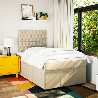 Box Spring Postel S Matrací Krémová 120X200 Cm Textil