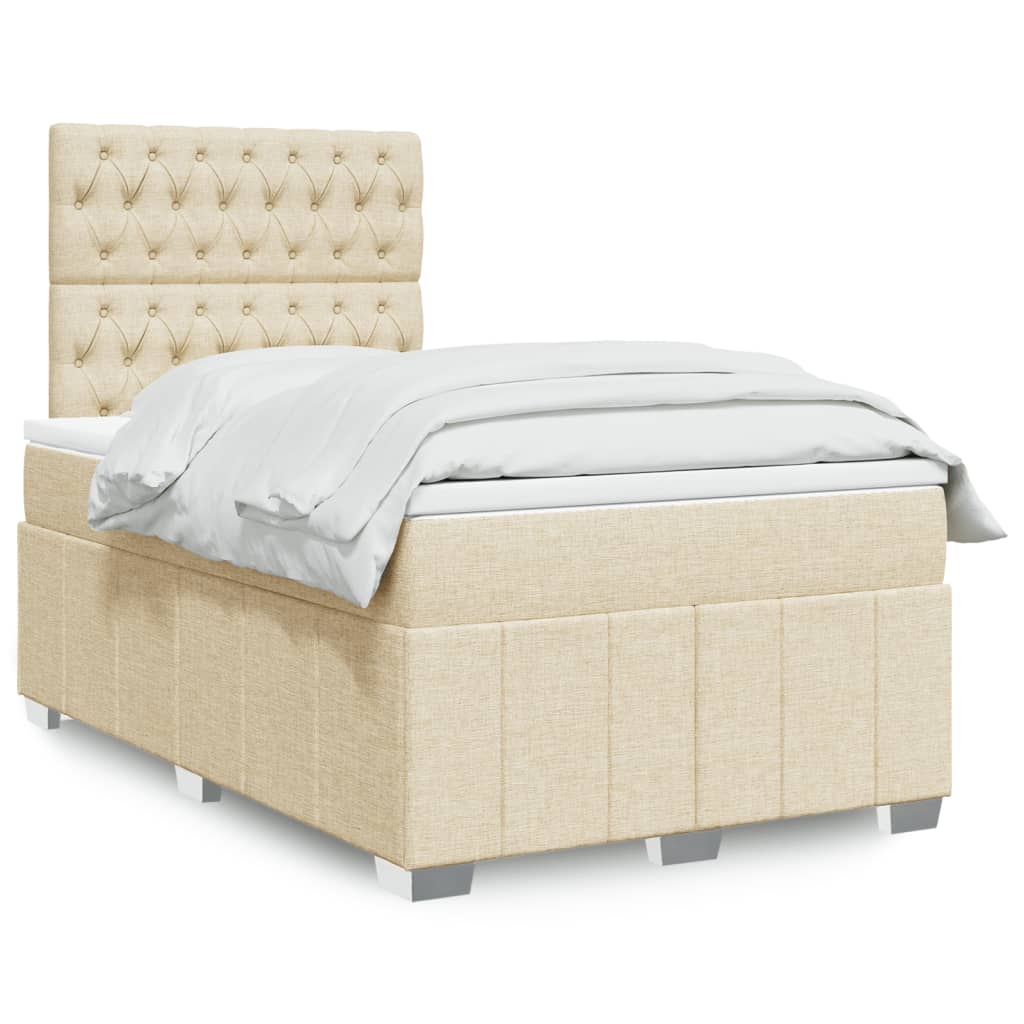 Box Spring Postel S Matrací Krémová 120X200 Cm Textil
