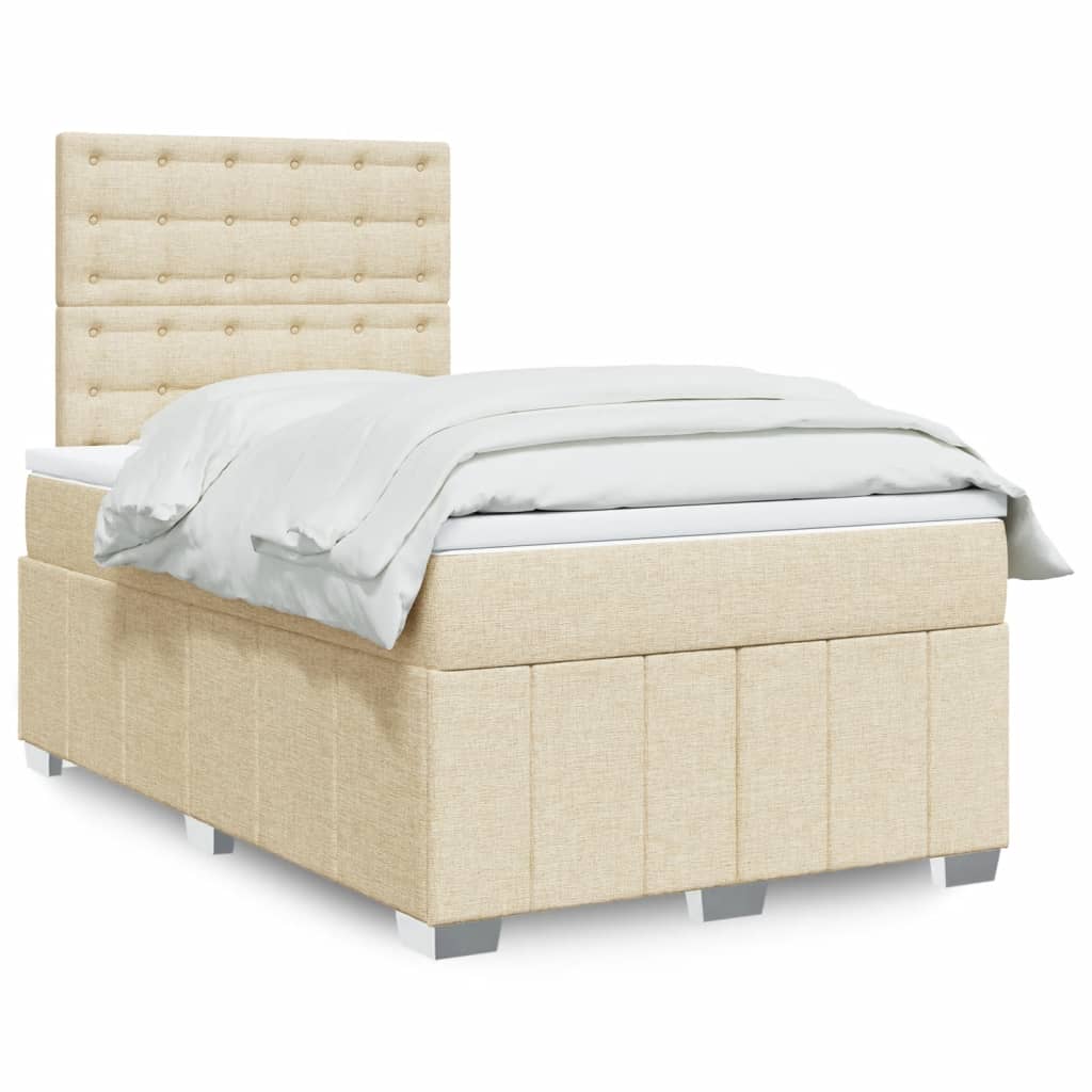 Box Spring Postel S Matrací Krémová 120X200 Cm Textil
