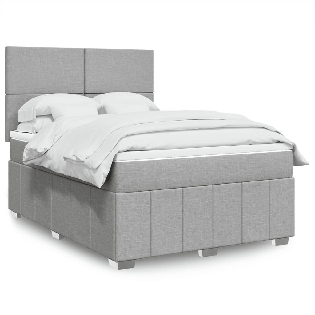 Box Spring Postel S Matrací Textil Světle Šedá