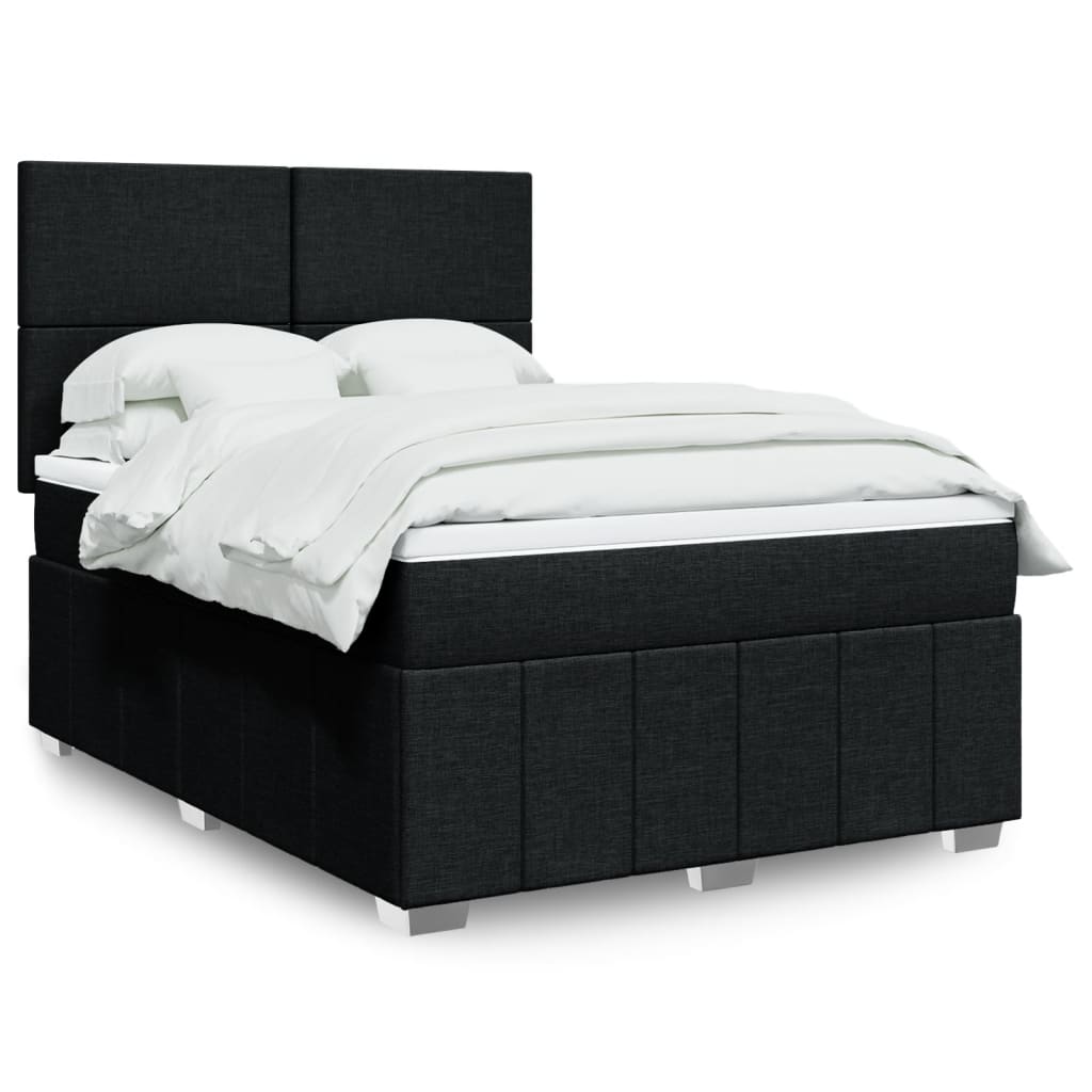 Box Spring Postel S Matrací Černá Textil Černá