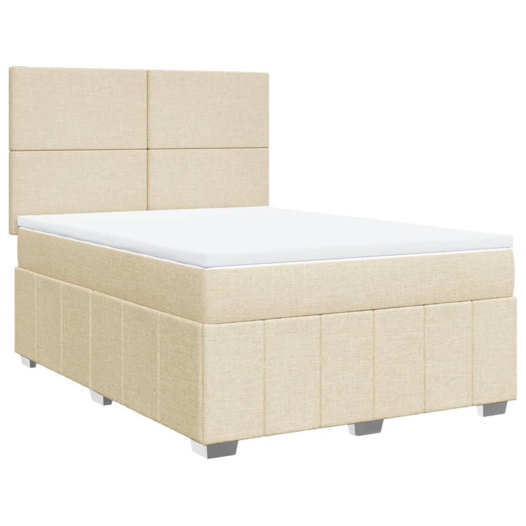 Box Spring Postel S Matrací Krémová 140X190 Cm Textil