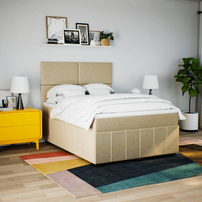 Box Spring Postel S Matrací Krémová 140X190 Cm Textil