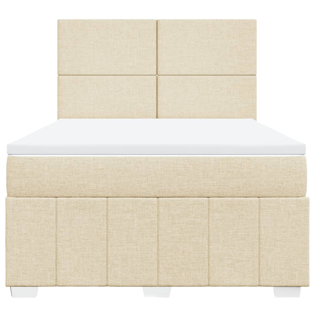 Box Spring Postel S Matrací Krémová 140X190 Cm Textil