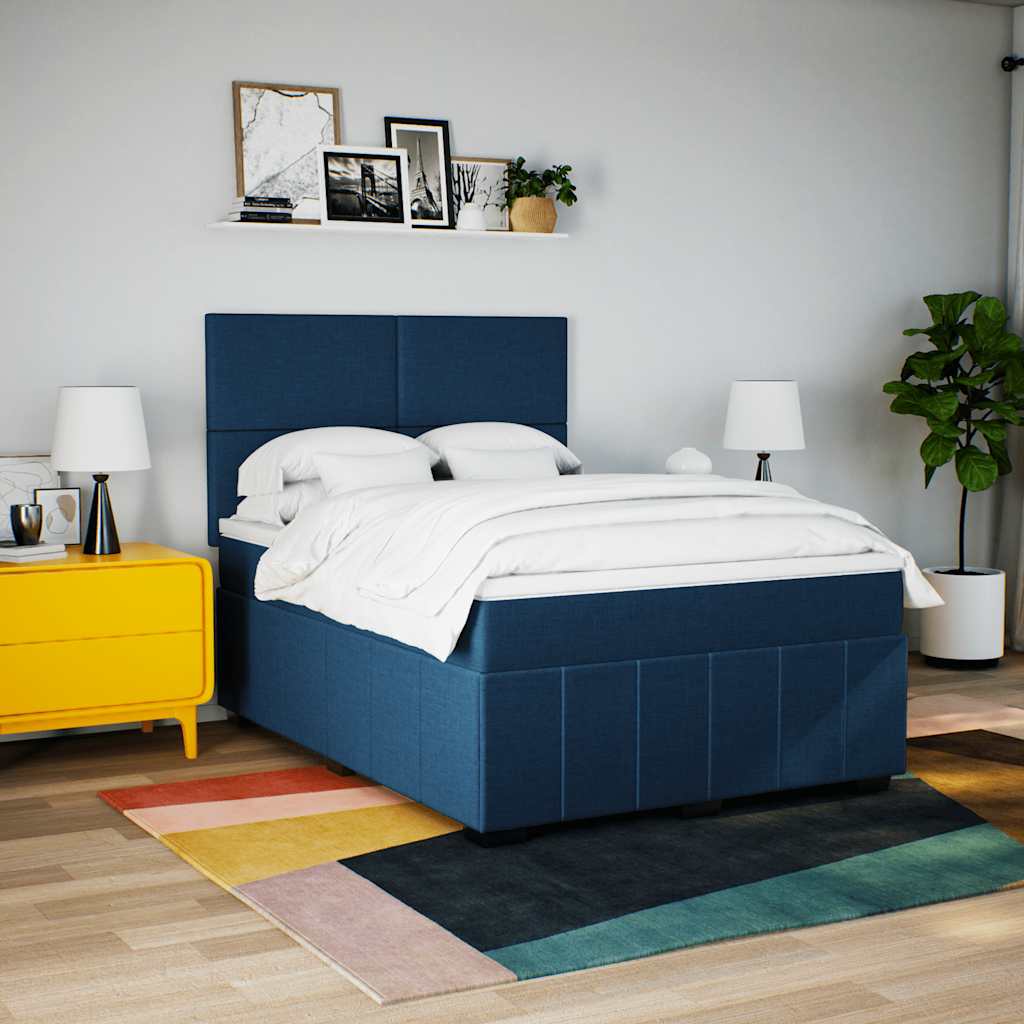 Box Spring Postel S Matrací Modrá 140X190 Cm Textil