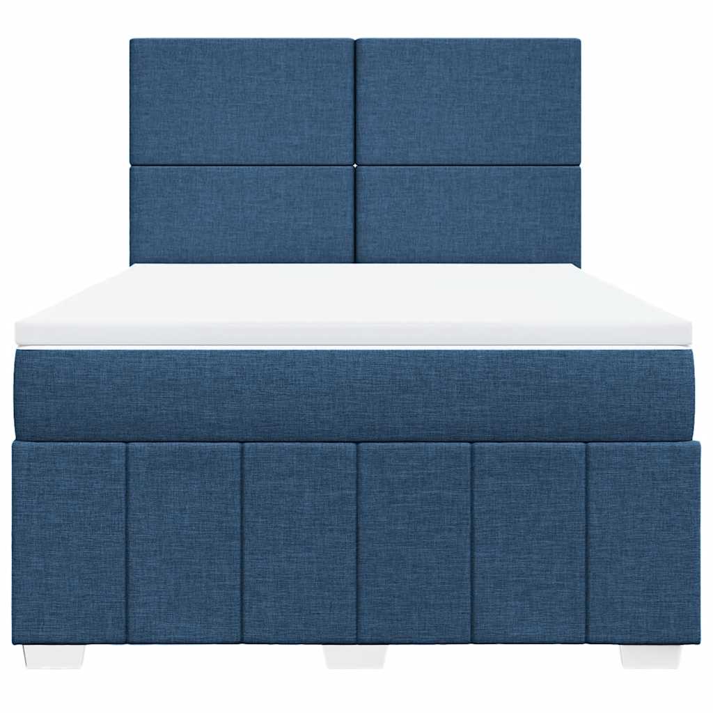 Box Spring Postel S Matrací Modrá 140X190 Cm Textil