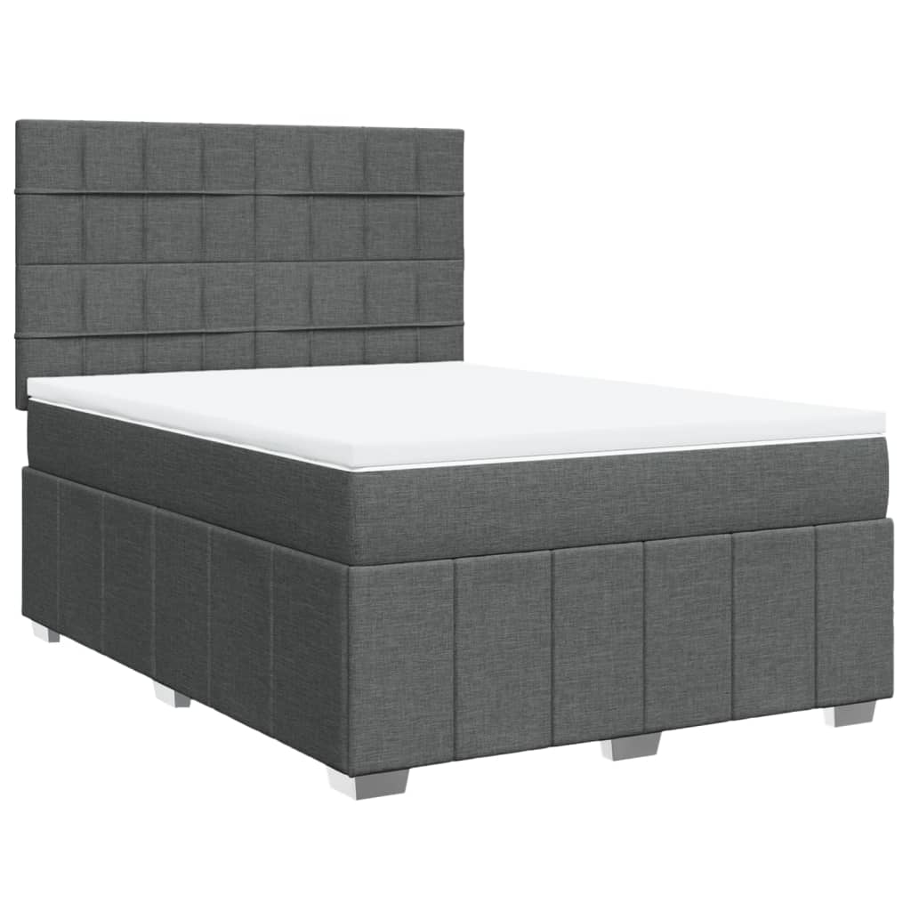 Box Spring Postel S Matrací Tmavě Šedý 140 X 190 Cm Textil