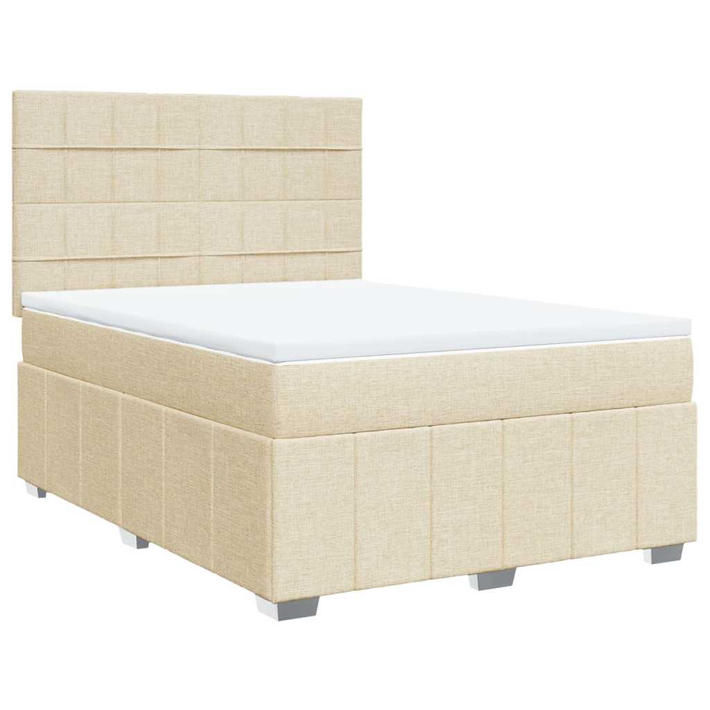 Box Spring Postel S Matrací Krémová 140X190 Cm Textil
