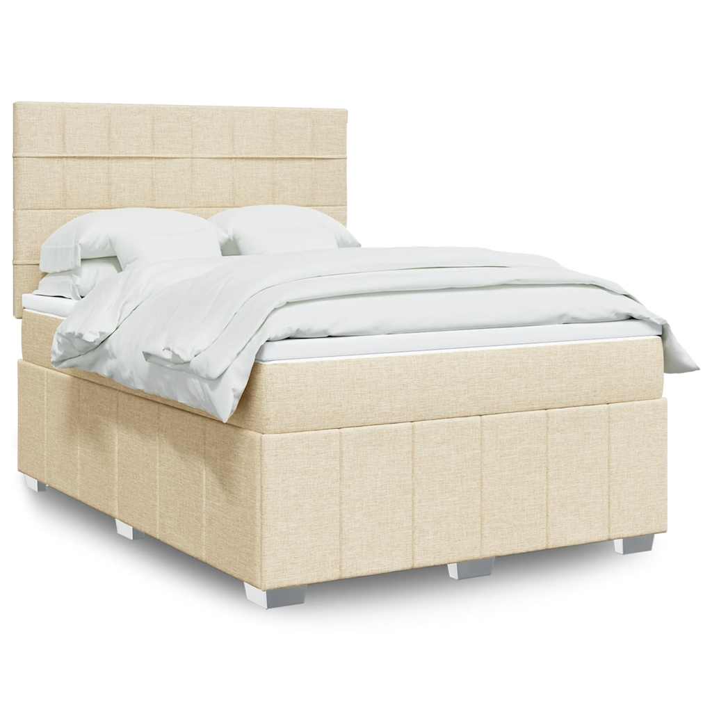 Box Spring Postel S Matrací Krémová 140X190 Cm Textil