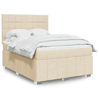 Box Spring Postel S Matrací Krémová 140X190 Cm Textil