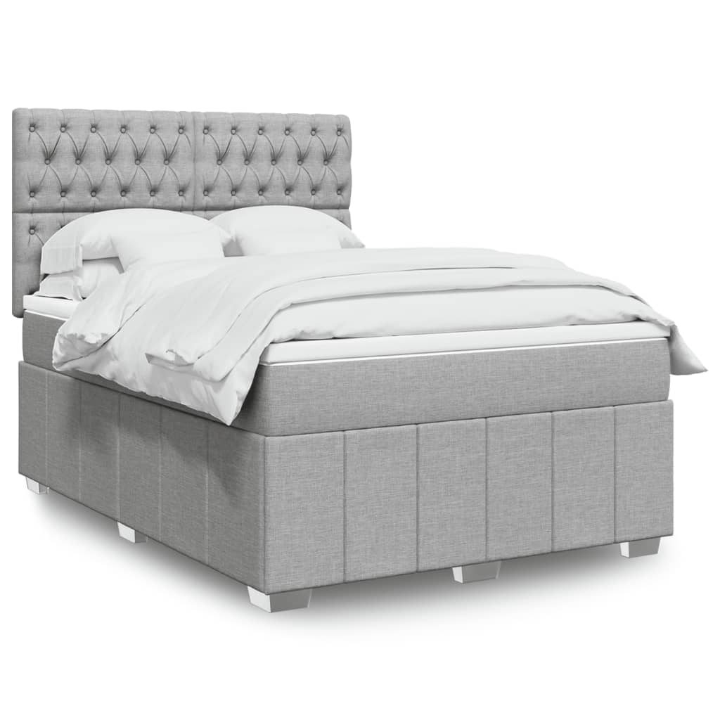 Box Spring Postel S Matrací Textil Světle Šedá