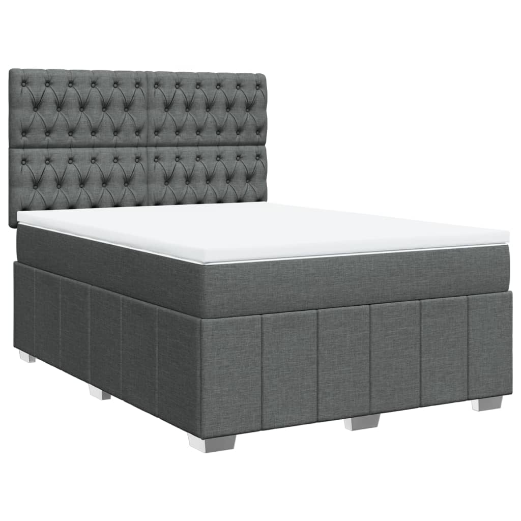 Box Spring Postel S Matrací Tmavě Šedý 140 X 190 Cm Textil