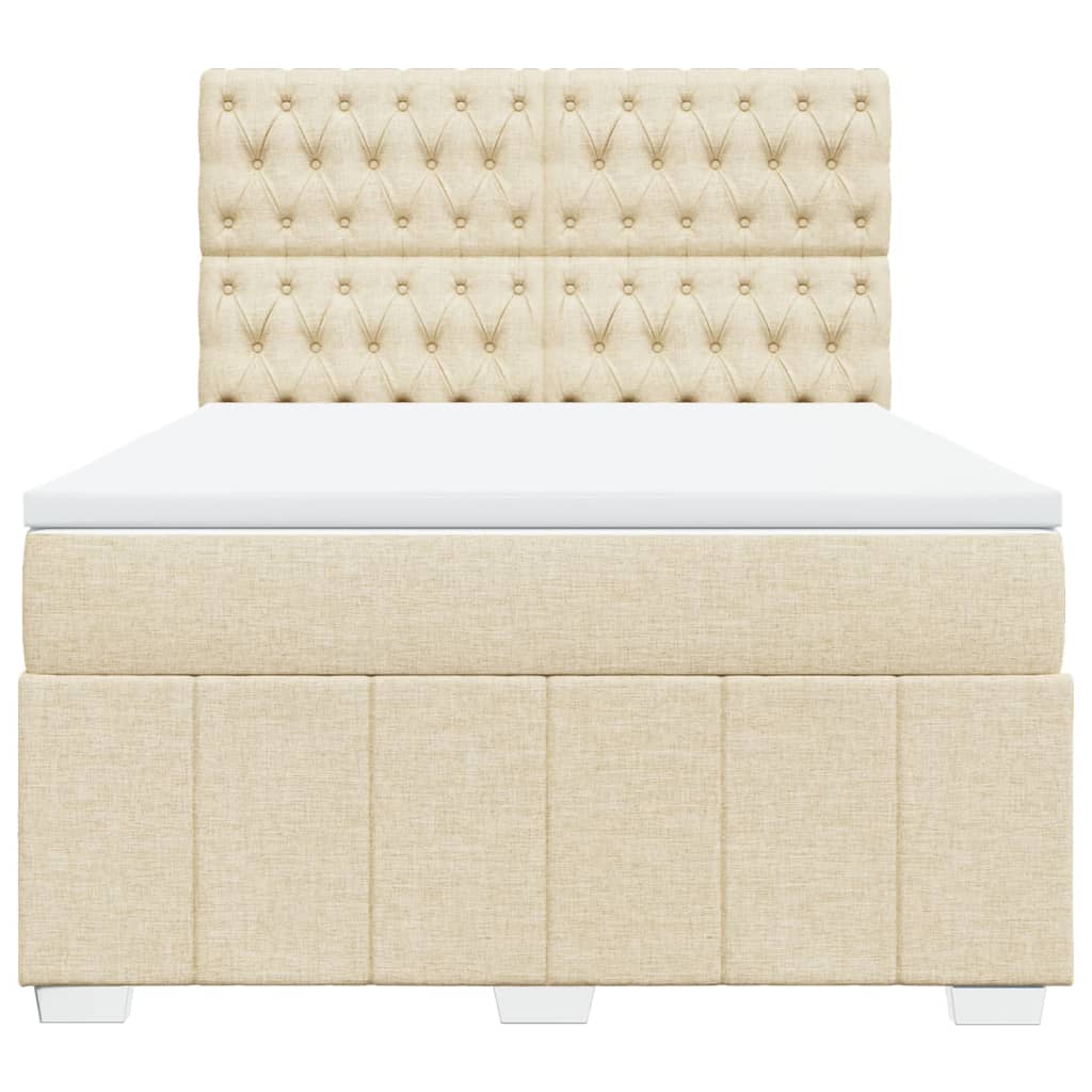 Box Spring Postel S Matrací Krémová 140X190 Cm Textil