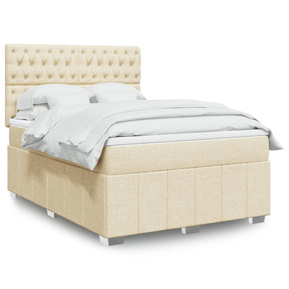 Box Spring Postel S Matrací Krémová 140X190 Cm Textil