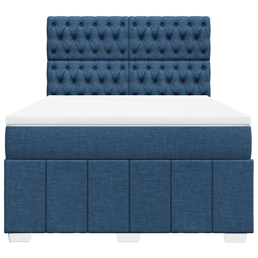 Box Spring Postel S Matrací Modrá 140X190 Cm Textil