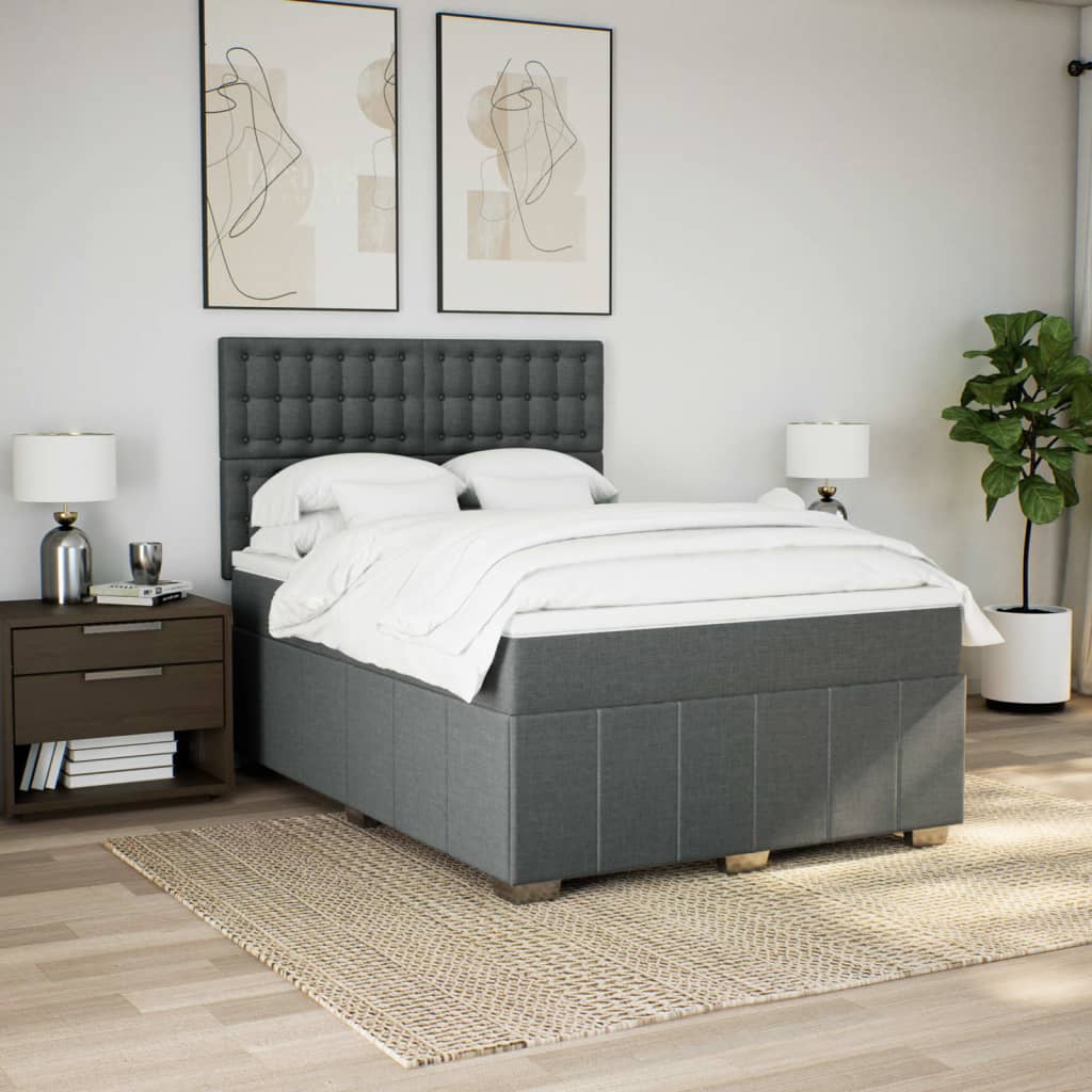 Box Spring Postel S Matrací Tmavě Šedý 140 X 190 Cm Textil