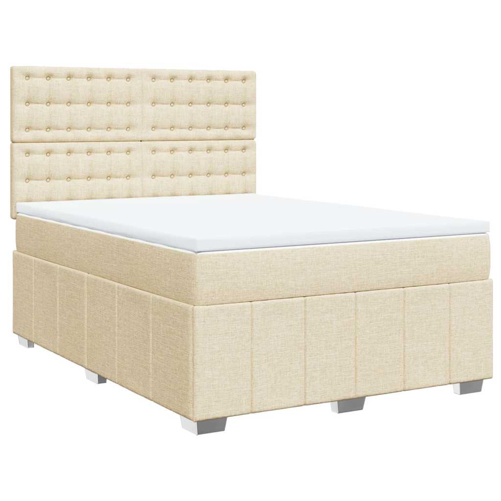 Box Spring Postel S Matrací Krémová 140X190 Cm Textil