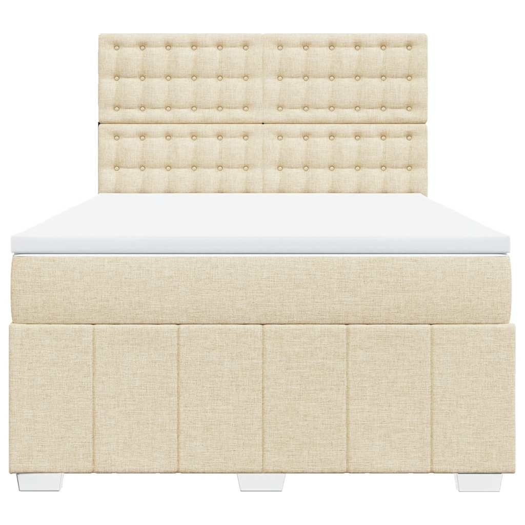 Box Spring Postel S Matrací Krémová 140X190 Cm Textil