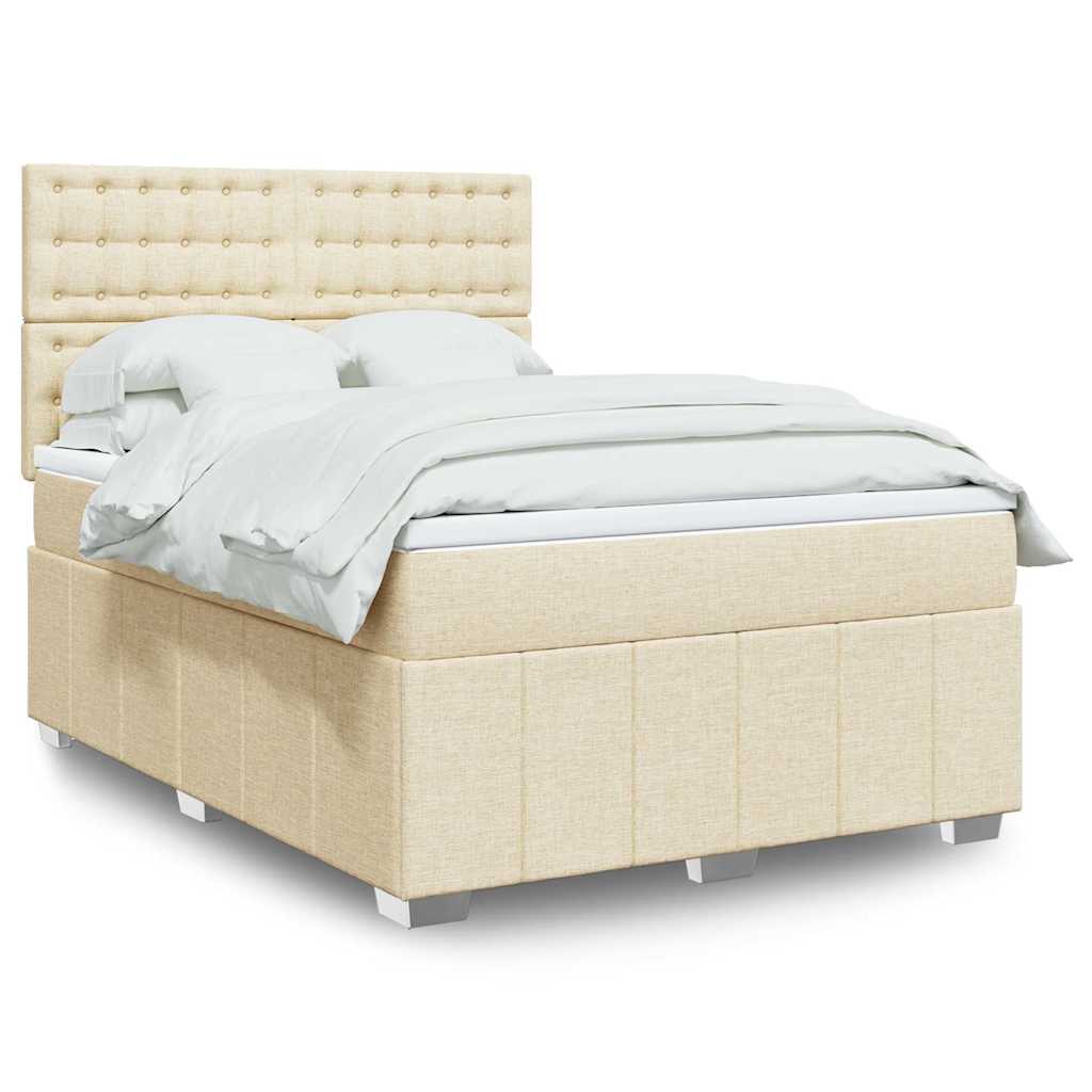 Box Spring Postel S Matrací Krémová 140X190 Cm Textil