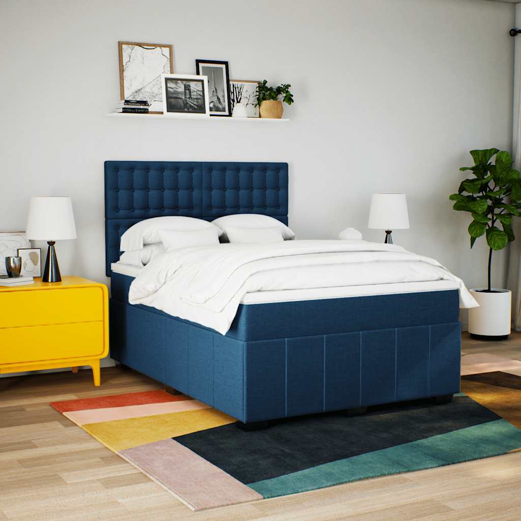 Box Spring Postel S Matrací Modrá 140X190 Cm Textil
