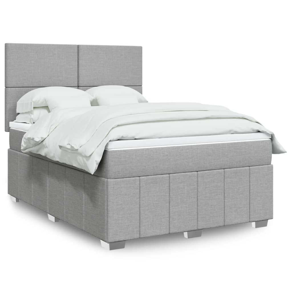 Box Spring Postel S Matrací Textil Světle Šedá