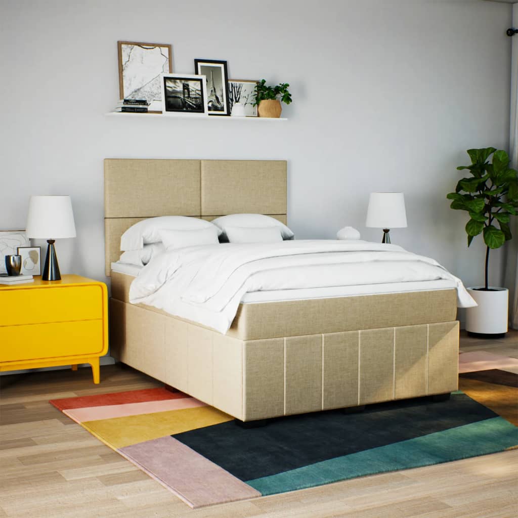 Box Spring Postel S Matrací Krémová 140X200 Cm Textil