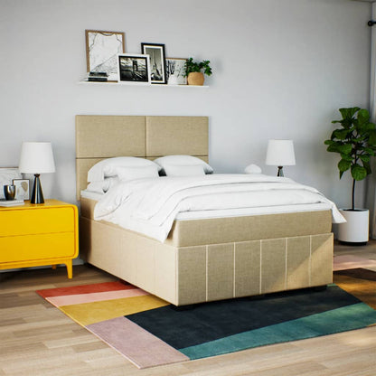 Box Spring Postel S Matrací Krémová 140X200 Cm Textil