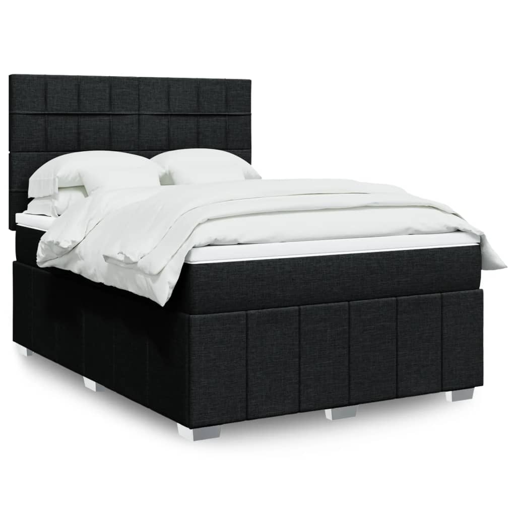 Box Spring Postel S Matrací Černá Textil Černá