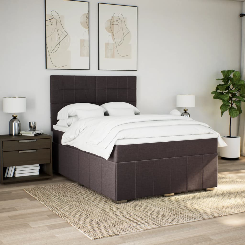 Box Spring Postel S Matrací Tmavě Hnědá 140X200 Cm Textil
