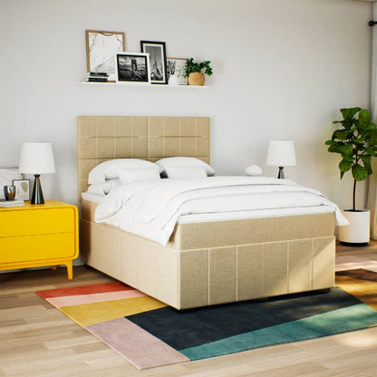 Box Spring Postel S Matrací Krémová 140X200 Cm Textil