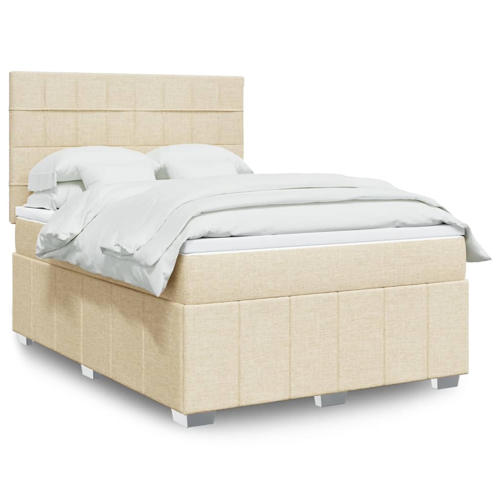 Box Spring Postel S Matrací Krémová 140X200 Cm Textil