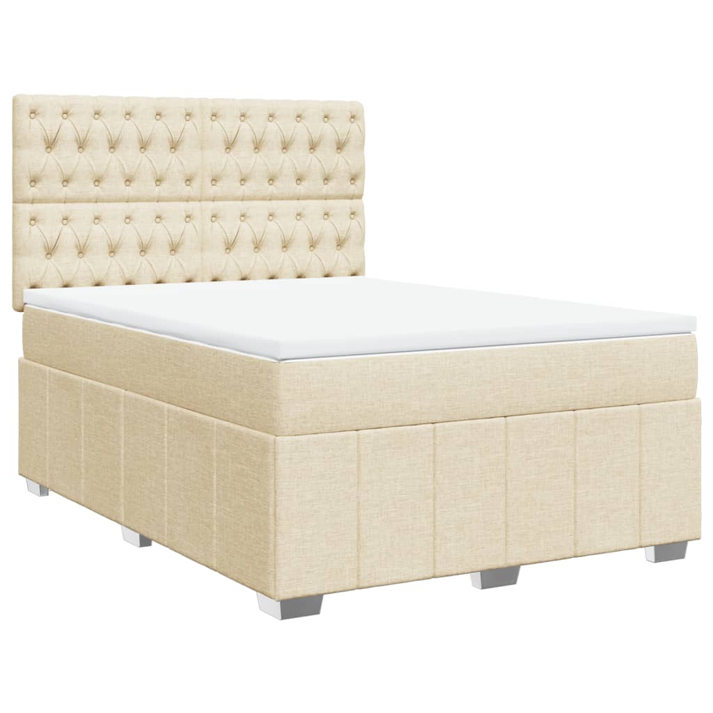 Box Spring Postel S Matrací Krémová 140X200 Cm Textil