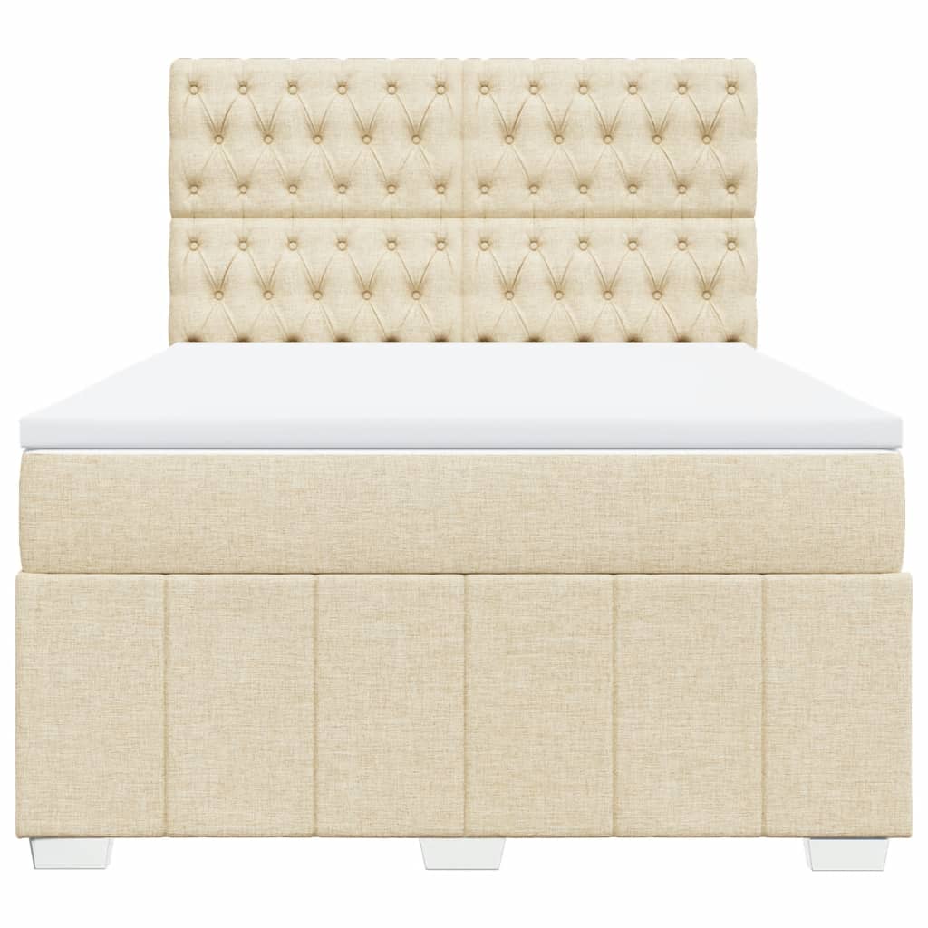 Box Spring Postel S Matrací Krémová 140X200 Cm Textil