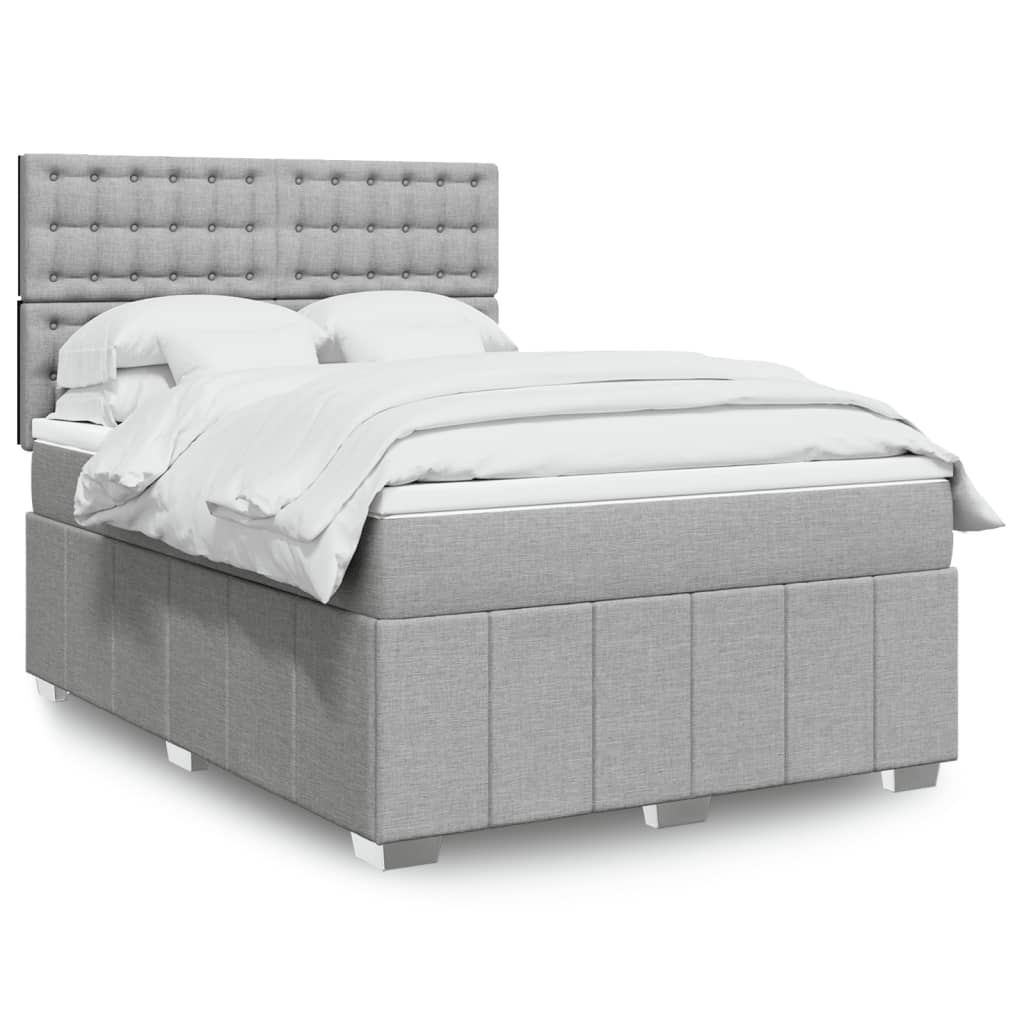 Box Spring Postel S Matrací Textil Světle Šedá