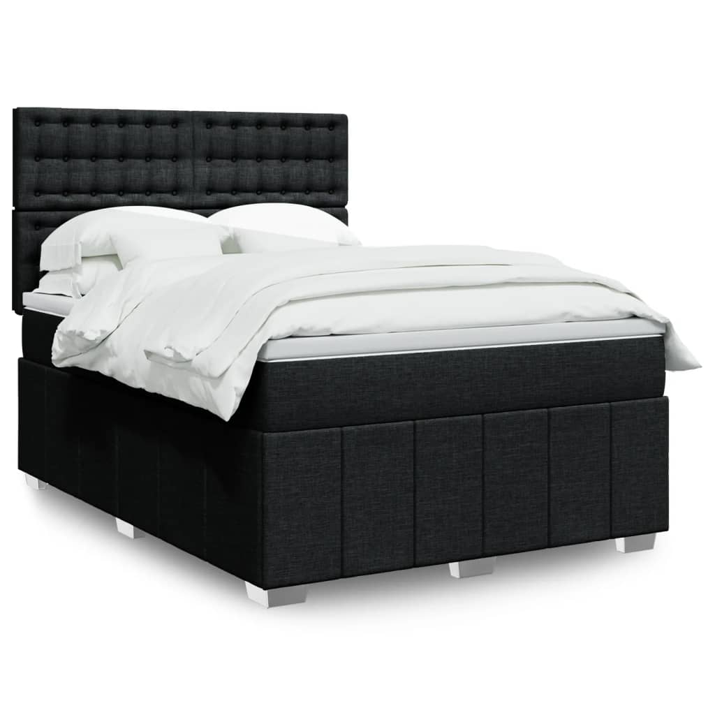 Box Spring Postel S Matrací Černá Textil Černá