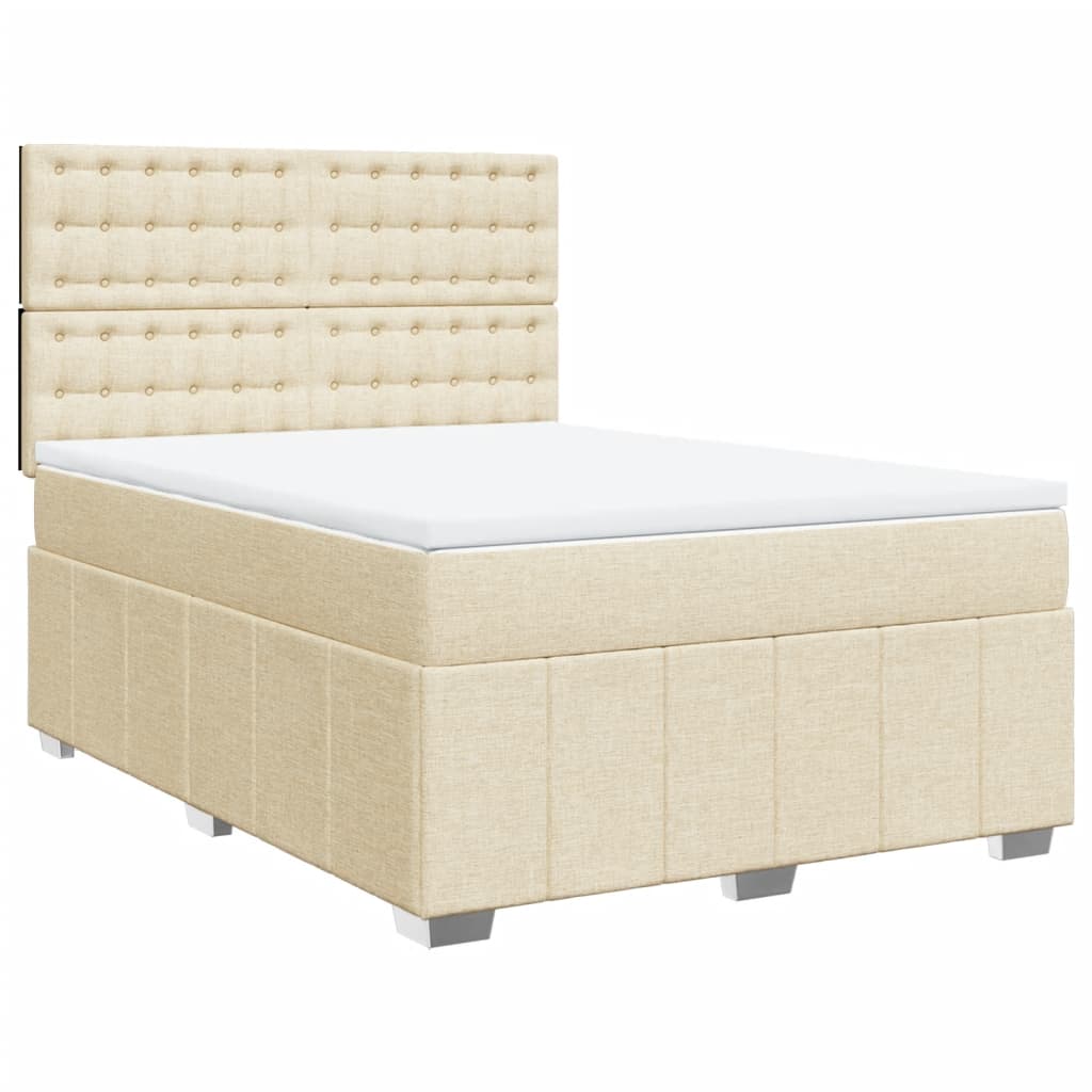 Box Spring Postel S Matrací Krémová 140X200 Cm Textil
