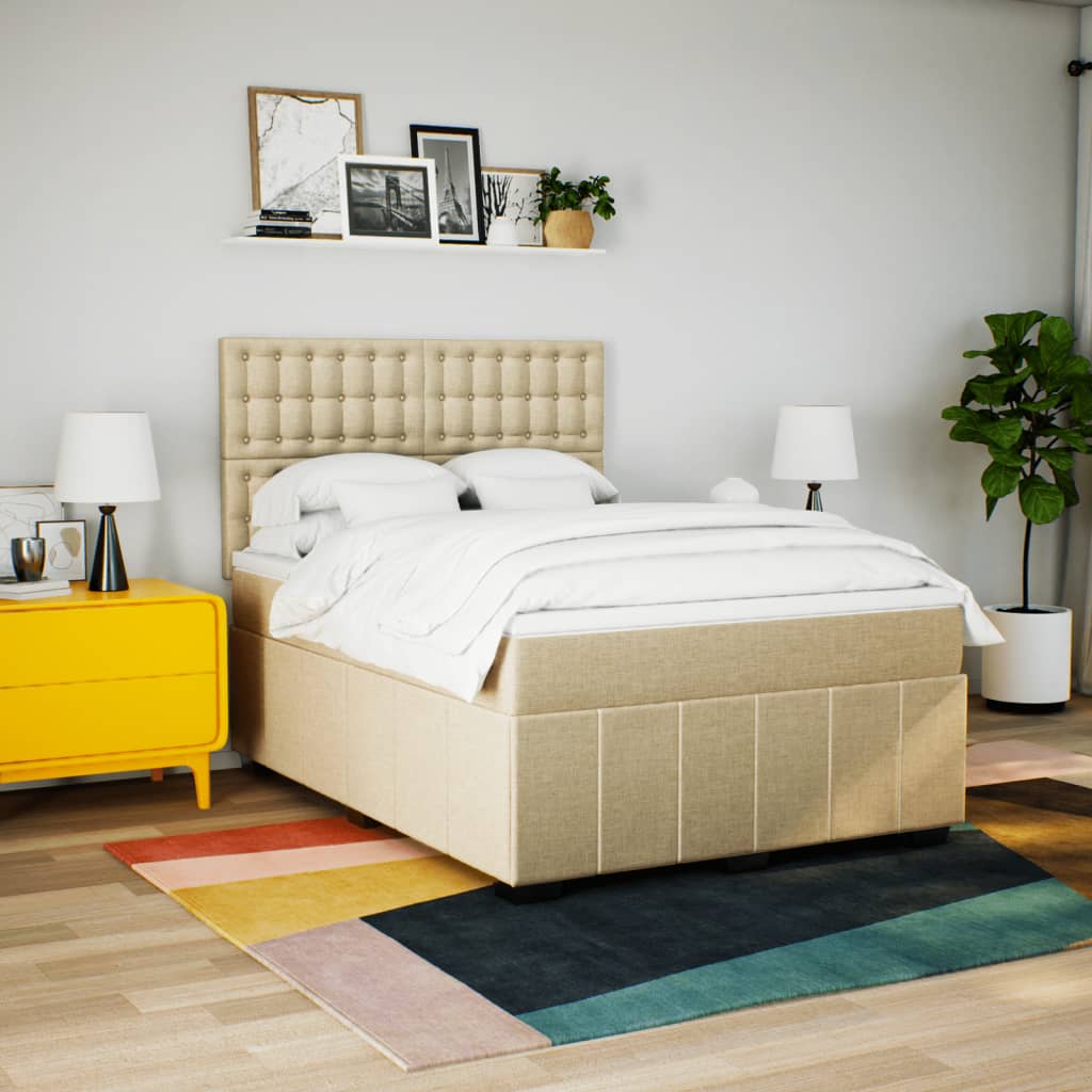 Box Spring Postel S Matrací Krémová 140X200 Cm Textil
