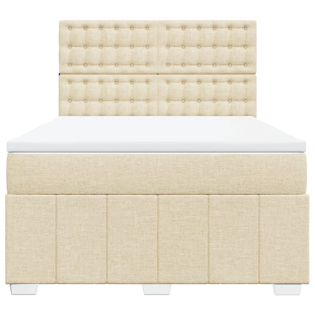Box Spring Postel S Matrací Krémová 140X200 Cm Textil