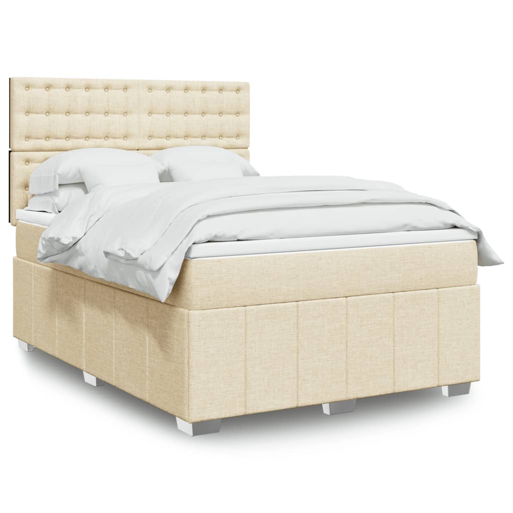 Box Spring Postel S Matrací Krémová 140X200 Cm Textil