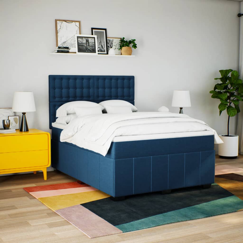 Box Spring Postel S Matrací Modrá 140X200 Cm Textil
