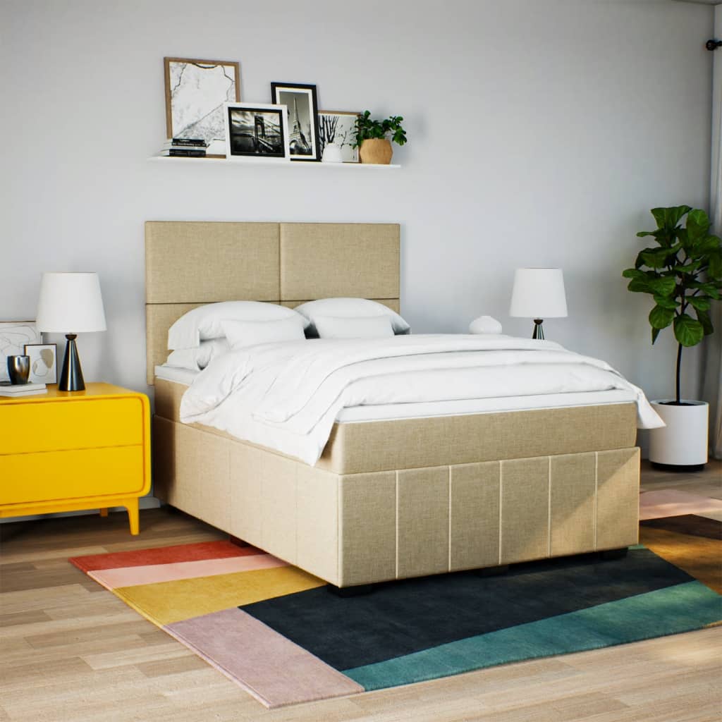 Box Spring Postel S Matrací Krémová 160X200 Cm Textil