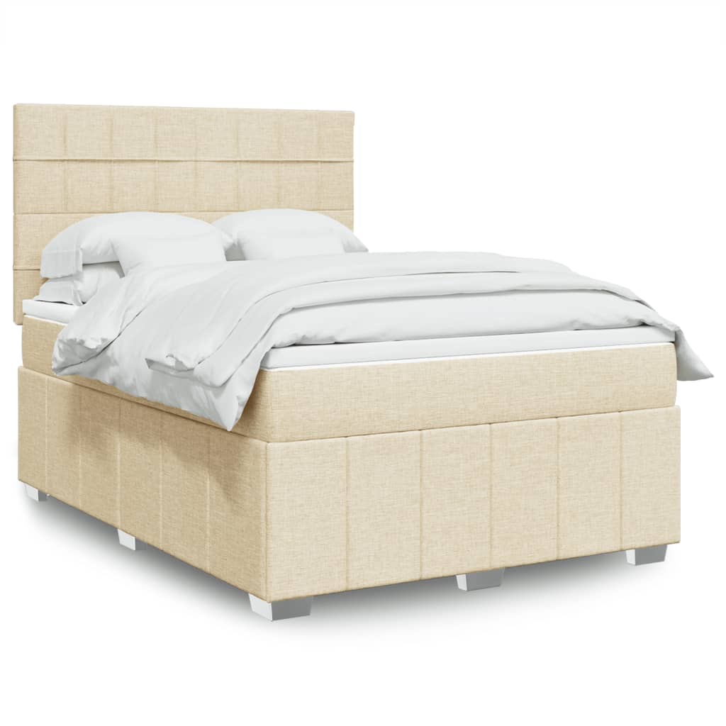 Box Spring Postel S Matrací Krémová 160X200 Cm Textil